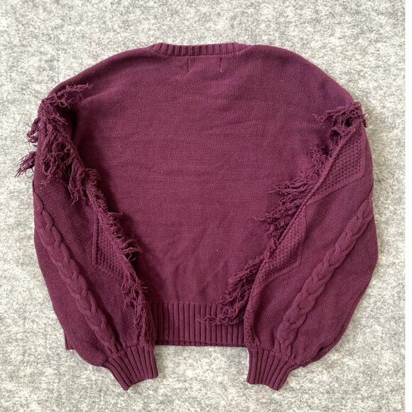 Kikit Sweater Womens Large Cable Knit Crop Top Tassels Bohemian Maroon Hippie - Picture 8 of 9